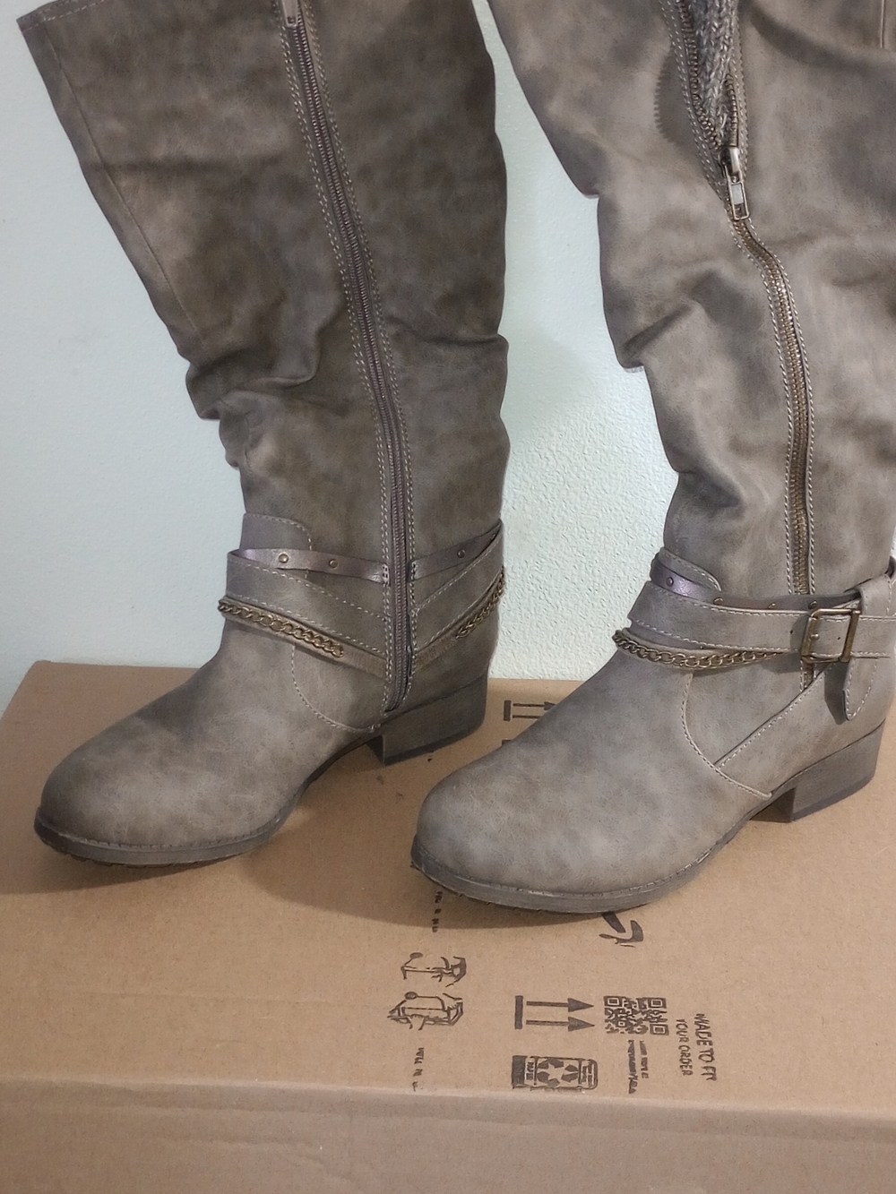 Over-The-Knee Women's Boots in Taupe with Chain Accent